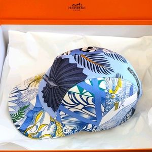Hermes Cap Hat Blue 100% Silk 58 Medium Adjustable